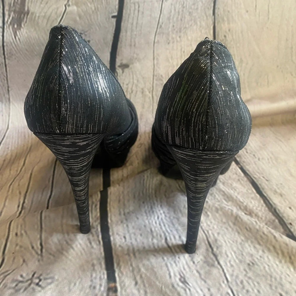 Women’s Aldo Disco Diva Black Silver Metallic Peep Toe Platform Heels‎ 40 Size 9 - Picture 7 of 14